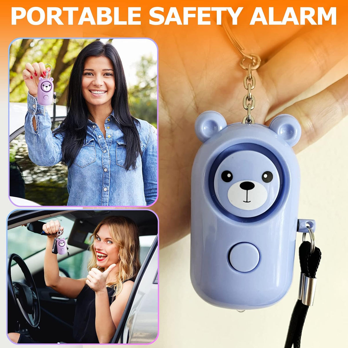 Personal Alarm Safe Sound for Women Kids Elders, 2 Pack Cute 130Db Loud Siren Safety Self-Defense with LED Light, Security Keychain Emergency Alert Alone (Blue+Purple)