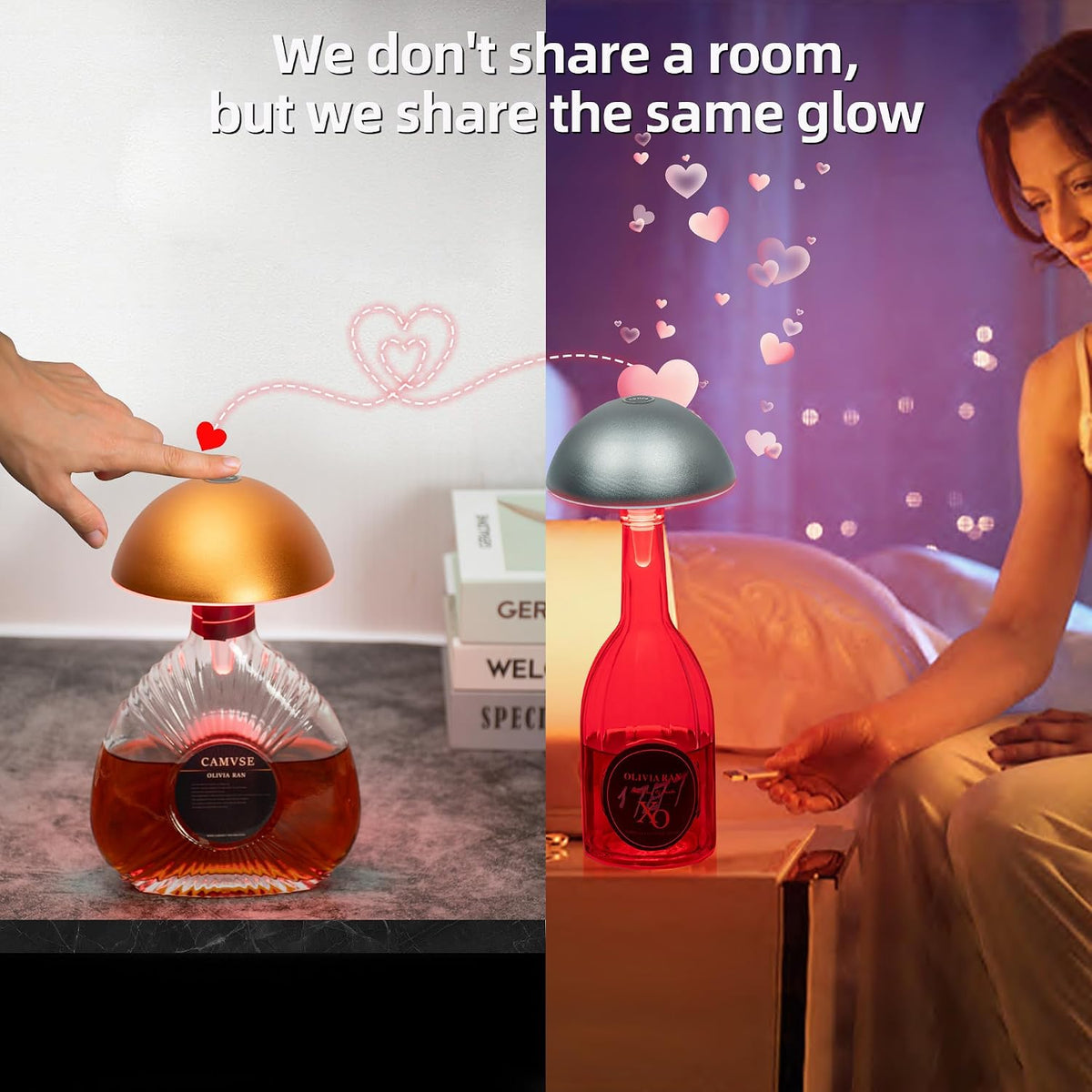Long Distance Touch Lamps Set of 2, No Subscription, Wifi Relationships Touch Lamp, Couples Friends & Family, Stay Connected from Anywhere, Pre-Paired Smart Wireless Bottle Lamp, Lovers Gift Ready