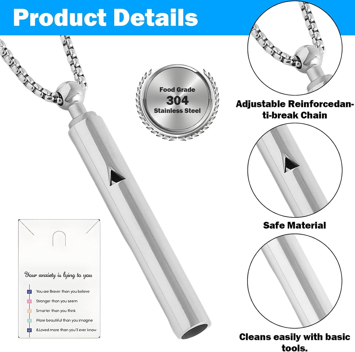 1 Pcs Anxiety Necklace Breathing,Mindful Breathing Necklace,Natural Calm,