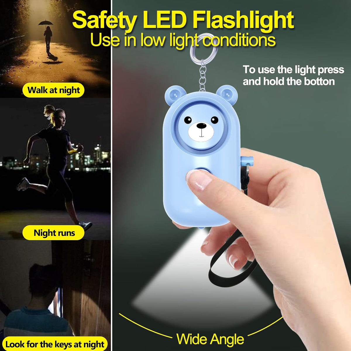 Personal Alarm Safe Sound for Women Kids Elders, 2 Pack Cute 130Db Loud Siren Safety Self-Defense with LED Light, Security Keychain Emergency Alert Alone (Blue+Purple)