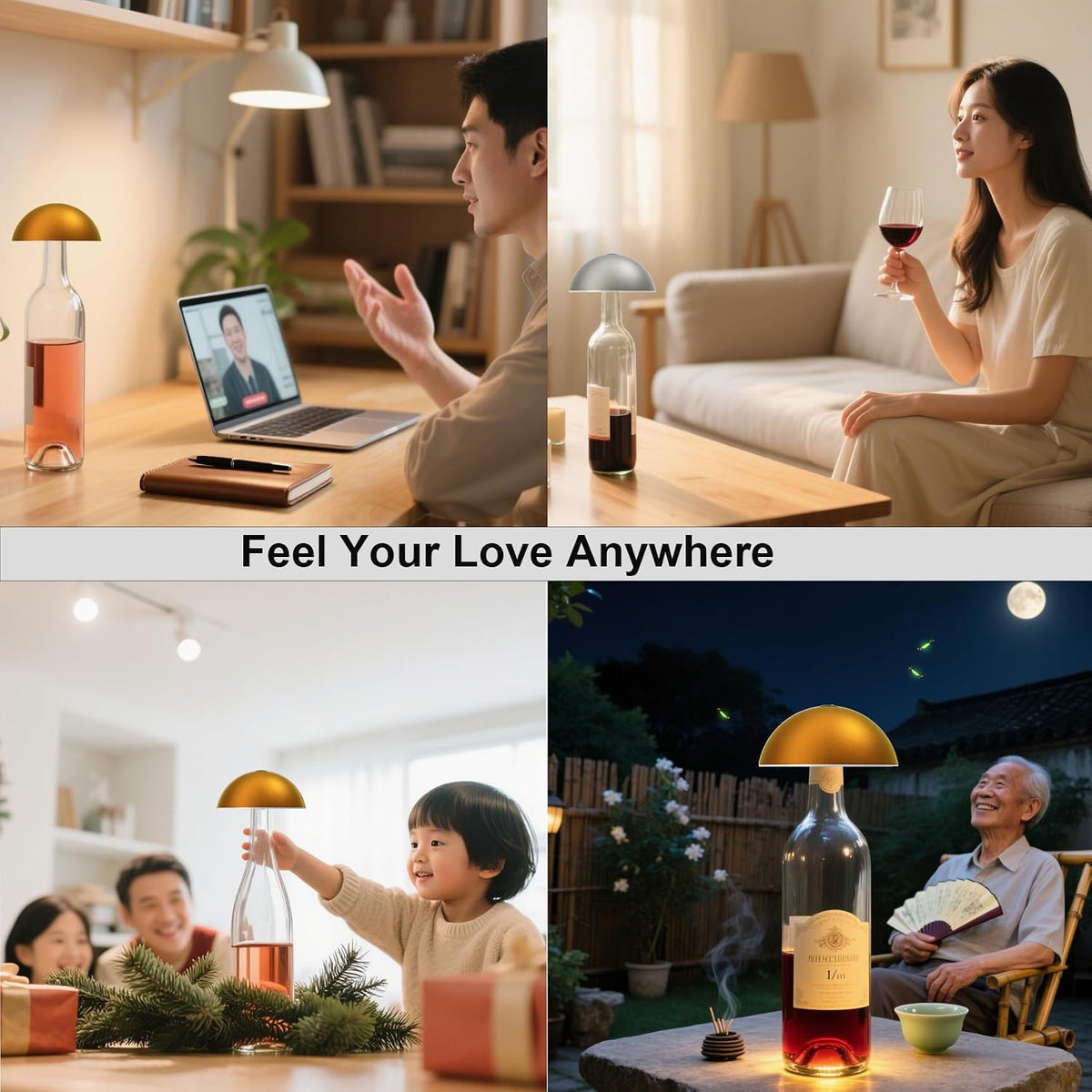 Long Distance Touch Lamps Set of 2, No Subscription, Wifi Relationships Touch Lamp, Couples Friends & Family, Stay Connected from Anywhere, Pre-Paired Smart Wireless Bottle Lamp, Lovers Gift Ready