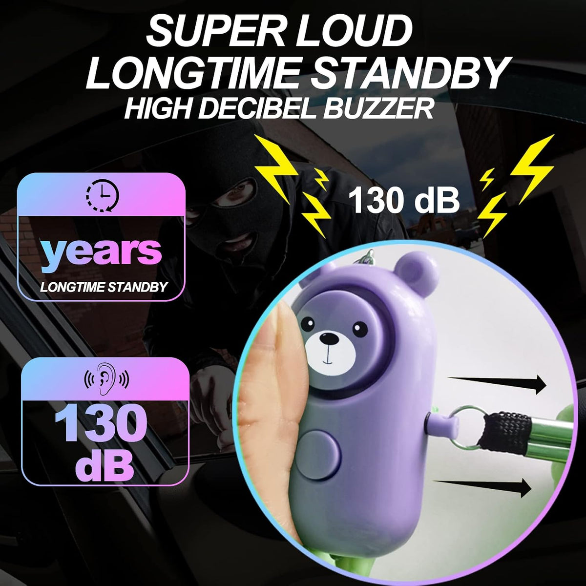 Personal Alarm Safe Sound for Women Kids Elders, 2 Pack Cute 130Db Loud Siren Safety Self-Defense with LED Light, Security Keychain Emergency Alert Alone (Blue+Purple)