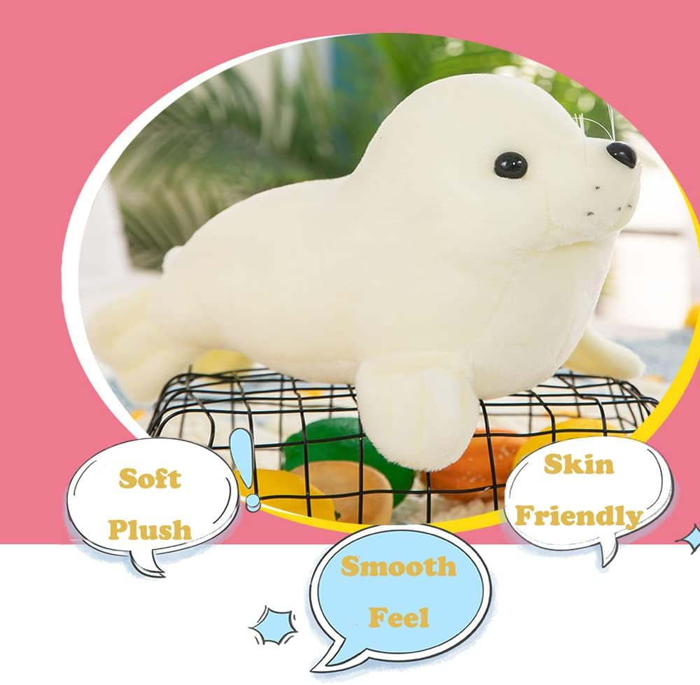 15.7" Seal Stuffed Animal,White Chubby Seal Plush Hug Pillow Toy