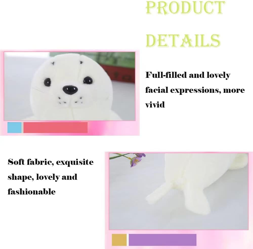 15.7" Seal Stuffed Animal,White Chubby Seal Plush Hug Pillow Toy