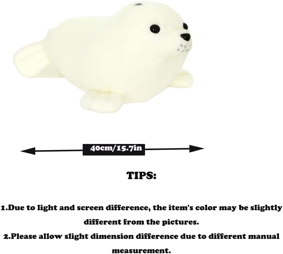 15.7" Seal Stuffed Animal,White Chubby Seal Plush Hug Pillow Toy