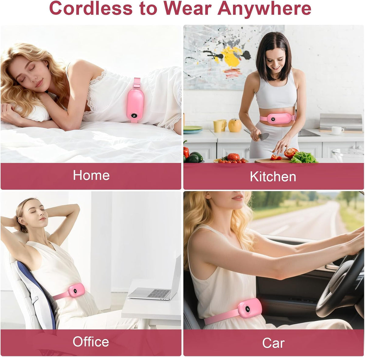 Period Cramp Heating Pad with 3Heat Levels & 3Massage Modes, Pink