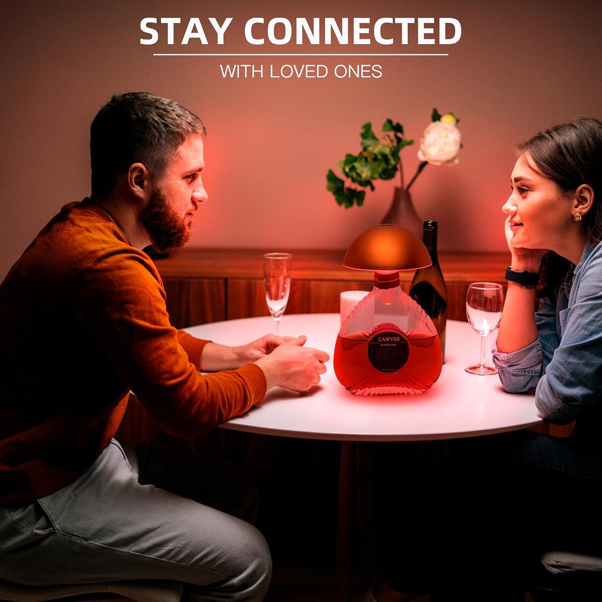 Long Distance Touch Lamps Set of 2, No Subscription, Wifi Relationships Touch Lamp, Couples Friends & Family, Stay Connected from Anywhere, Pre-Paired Smart Wireless Bottle Lamp, Lovers Gift Ready